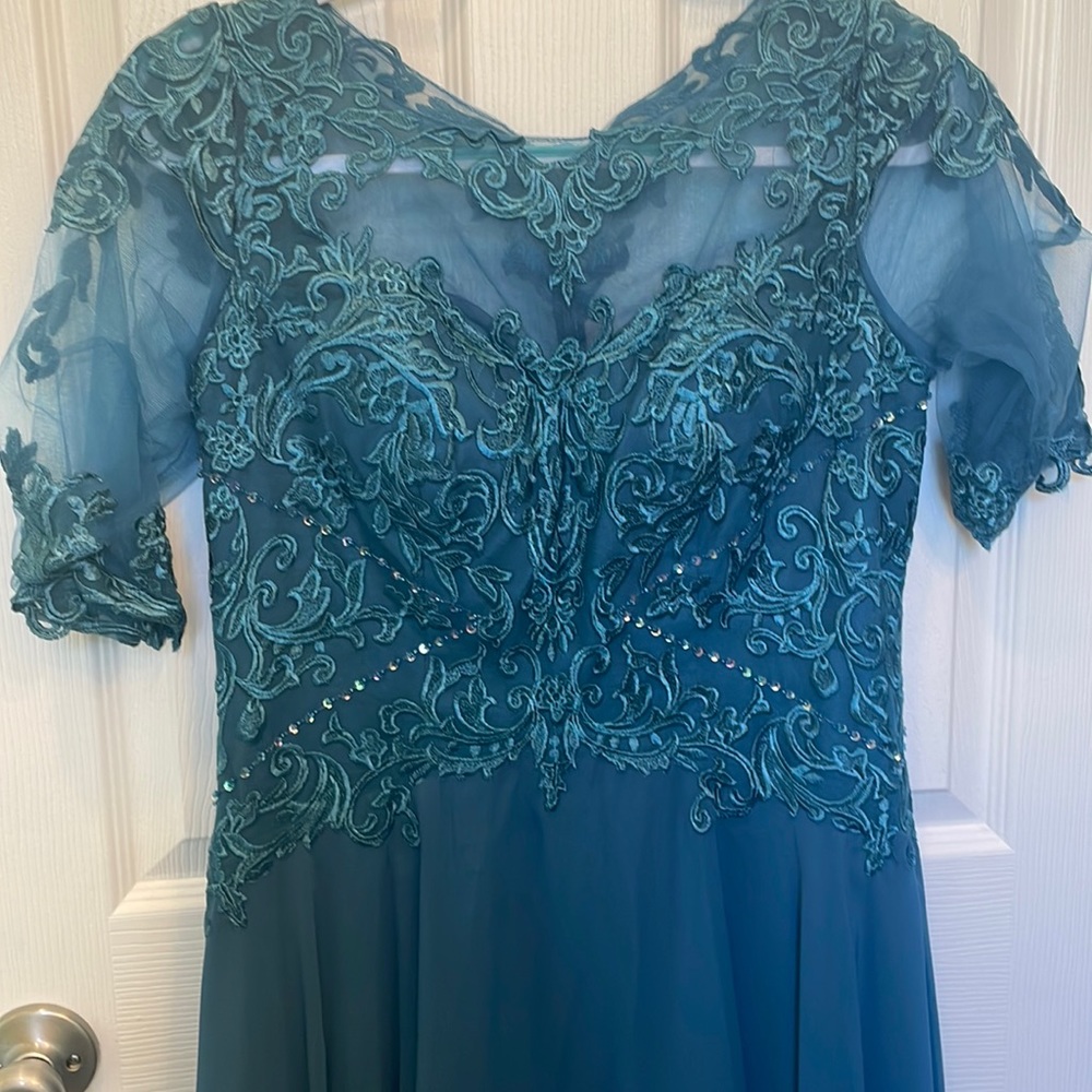 Formal, ink blue (almost teal) long dress.